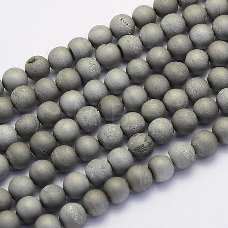 Electroplate Natural Druzy Agate Beads Strands G-G708-6mm-04-1