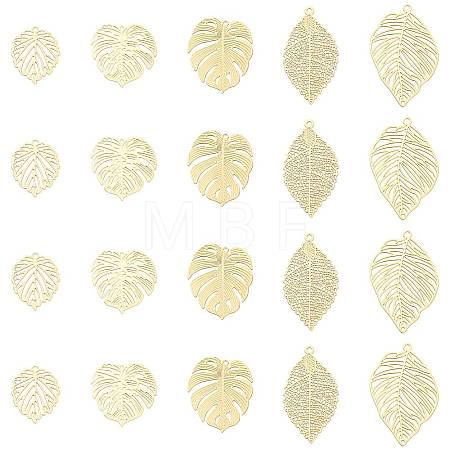 20Pcs 5 Styles Rack Plating Brass Filigree Pendants KKC-FS0001-05KCG-1