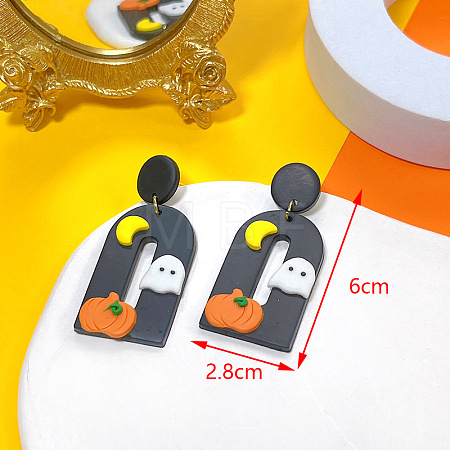 Halloween Alloy Polymer Clay Dangle Stud Earrings FS-WGD4736-02-1