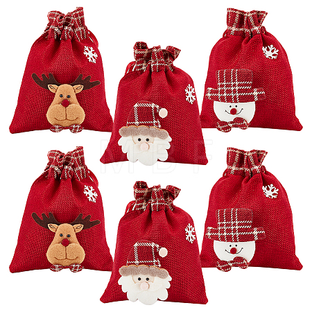 6Pcs 3 Styles Christmas Theme Linen Packing Pouches ABAG-WR0001-02-1