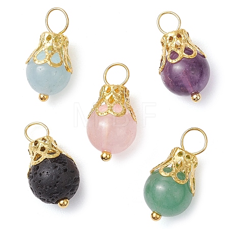 Natural Green Aventurine/Amethyst/Rose Quartz/Lava Rock/Quartz Round Pendants PALLOY-JF03183-01-1