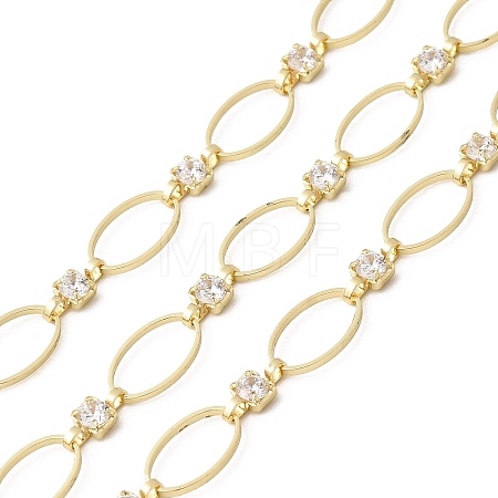 Handmade Brass Pave Clear Cubic Zirconia Oval Link Chains CHC-G027-02LG-1