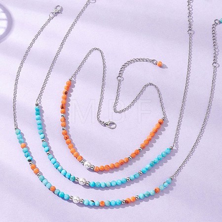 3Pcs 3 Colors Dyed Round Natural Persian Jade Beaded Nekclaces NJEW-JN05624-1