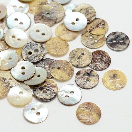 2-Hole Flat Round Mother of Pearl Buttons X-SHEL-N033-06-10mm-1