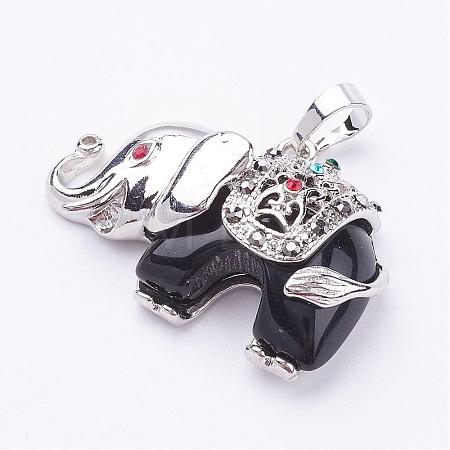 Natural Dyed & Heated Black Agate Pendants G-P268-07-1