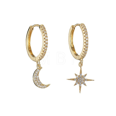 Clear Cubic Zirconia Star & Moon Asymmetrical Earrings MOST-PW0001-064G-1