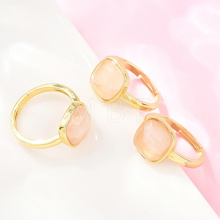 Natural Rose Quartz Finger Rings with Brass Findings G-H353-04G-06-1