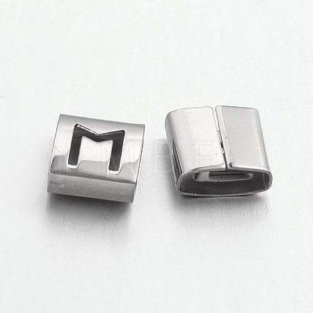 Tarnish Resistant Letter Style 201 Stainless Steel Square Slide Charms STAS-L132-22-1