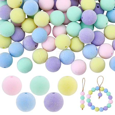 80Pcs 5 Colors Flocking Acrylic Beads MACR-PH0002-15-1