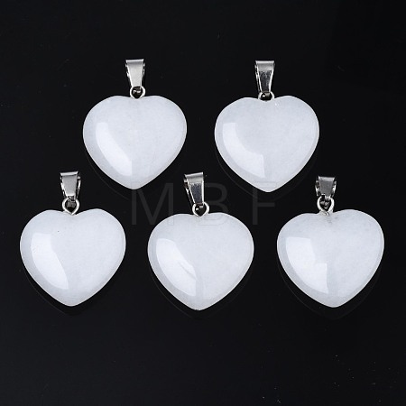 Heart Natural White Jade Pendants G-Q438-01-1