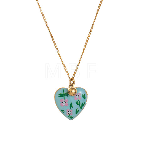 304 Stainless Steel Enamel Printed Mom Heart Locket Pendant Necklaces for Mother's Day Gift WG641EA-07-1