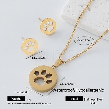 304 Stainless Steel Pendant Necklace & Stud Earrings Set for Women PZ6916-6-1