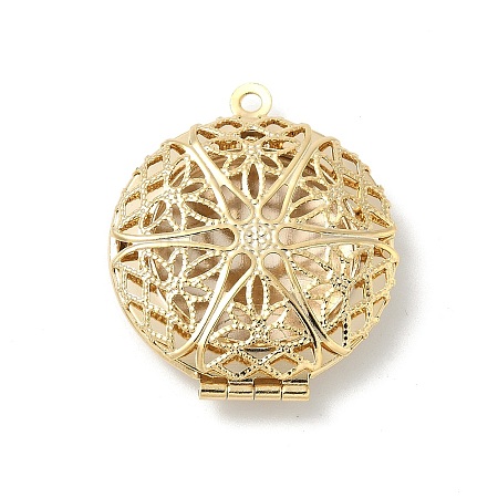 Flat Round Brass Hollow Locket Pendants KK-K414-11A-G-1