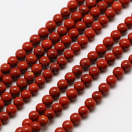 Natural Red Jasper Round Bead Strands G-A130-3mm-08-1
