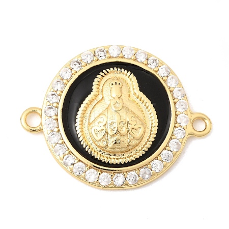 Brass Micro Pave Clear Cubic Zirconia with Enamel Religion Connector Charms KK-A296-14G-02-1