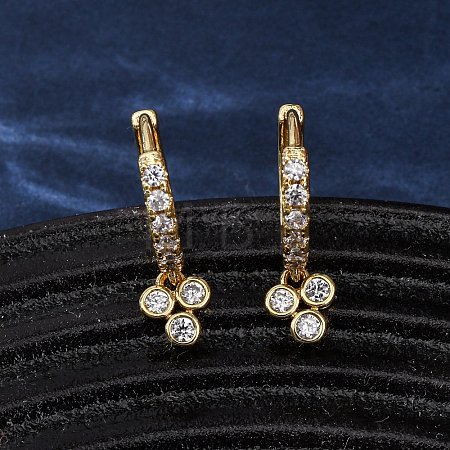 Three-Clover Brass Micro Pave Cubic Zirconia Hoop Earrings EJEW-Z159-01G-01-1
