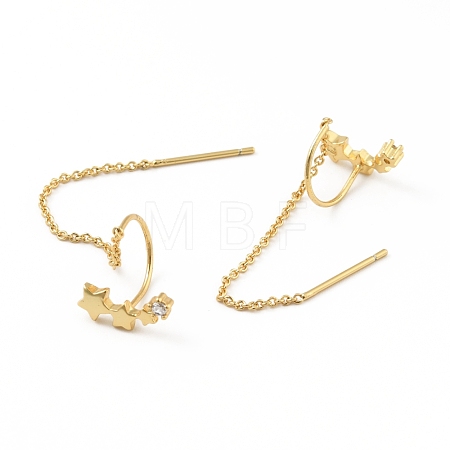 Clear Cubic Zirconia Star Tassel Dangle Stud Earrings EJEW-B013-15-1