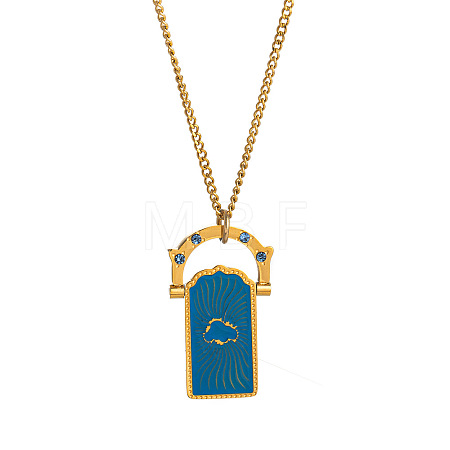 Rotating 304 Stainless Steel Enamel Tarot Card Pendant Necklaces with Rhinestone FS-WG0CC16-03-1