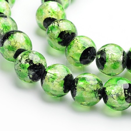 Glow in the Dark Luminous Style Handmade Silver Foil Glass Round Beads FOIL-I006-8mm-03-1