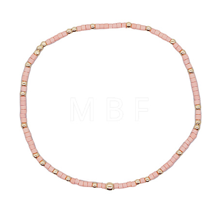 Minimalist Glass Seed Beads & Brass Beads Stretch Bracelets for Women BC0195-8-1