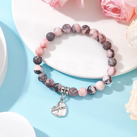 Natural Pink Zebra Jasper Beaded Stretch Bracelets for Woman BJEW-JB11526-02-1