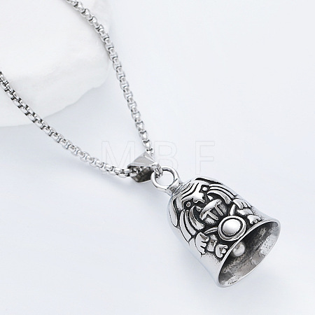 Viking Dog Guardian Bell 304 Stainless Steel Pendant Box Chain Necklaces for Men Women HU1943-1
