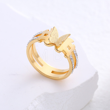 Butterfly Frosted 304 Stainless Steel Finger Rings for Women LR7265-5-1