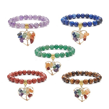 5Pcs 5 Style Natural & Synthetic Mixed Gemstone Stretch Bracelets Set BJEW-JB08747-1