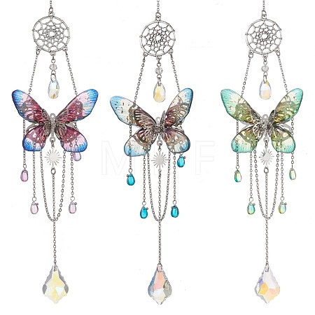 3Pcs 3 Colors Stainless Steel Resin Butterfly Suncatcher HJEW-TA00452-1
