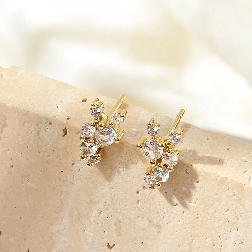 Brass Micro Pave Clear Cubic Zirconia Stud Earrings EJEW-R016-26G-16-1