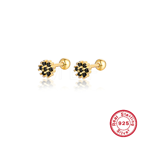 Real 18K Gold Plated 925 Sterling Silver Flower Stud Earrings TL5591-9-1