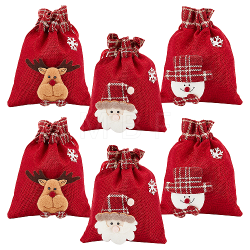 6Pcs 3 Styles Christmas Theme Linen Packing Pouches ABAG-WR0001-02-1