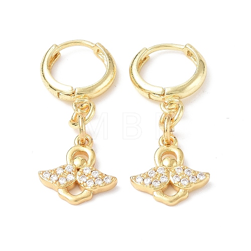 Clear Cubic Zirconia Angel Dangle Hoop Earrings EJEW-B017-07G-1