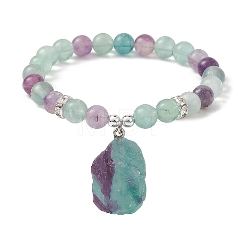 Natural Rainbow Fluorite & Synthetic Hematite Beaded Stretch Bracelet BJEW-JB09760-01-1