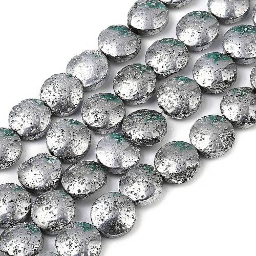 Electroplated Natural Lava Rock Beads Strands G-K388-01G-1