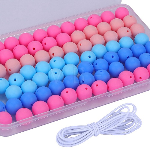 80Pcs 4 Style Round Silicone Focal Beads SIL-SZ0001-22I-1