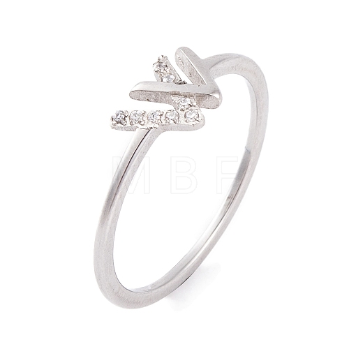 304 Stainless Steel Letter W Finger Ring for Women RJEW-C086-07-P-1