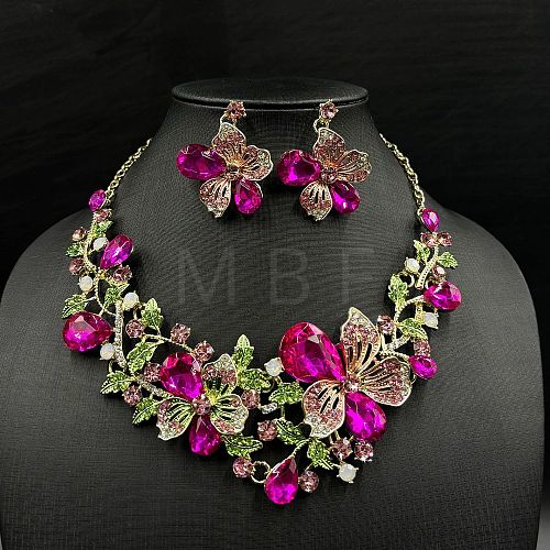 Flower Alloy Glass Pendant Necklaces & Stud Dangle Earrings Sets WGA2AF6-05-1