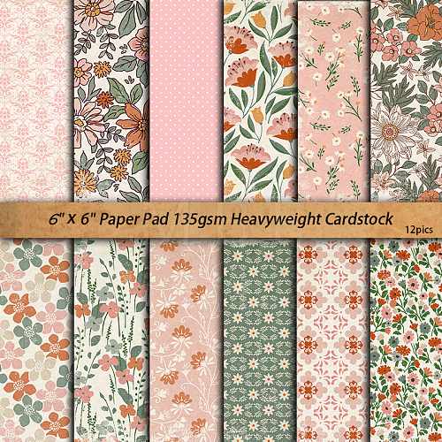12 Sheets Flower Scrapbook Paper Pads PW-WG88985-01-1