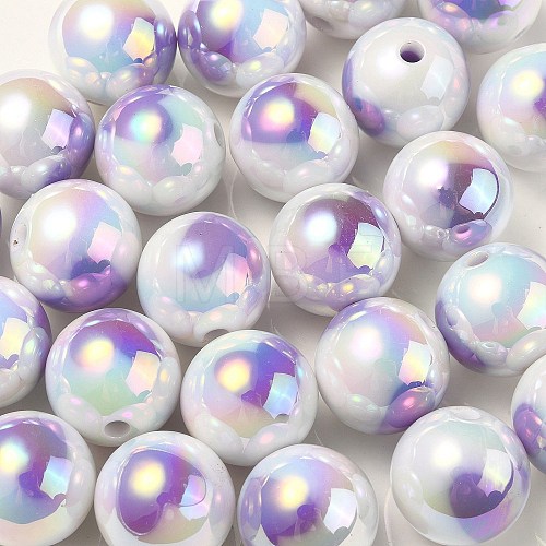 UV Plating Rainbow Iridescent Acrylic Beads OACR-F004-09C-1