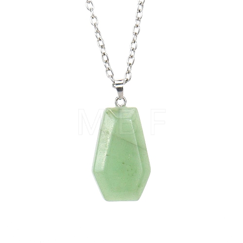 Natural Green Aventurine Halloween Coffin Pendant Necklace with Platinum Alloy Chains PW-WG29489-04-1