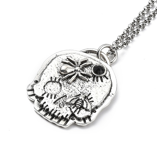 Skull Rhinestone Pendant Necklaces with Rolo Chains NJEW-F309-08-1