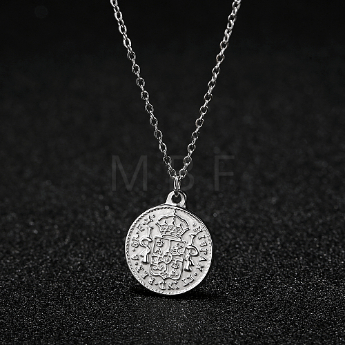 Stylish Stainless Steel Flat Round Coin Pendant Necklaces for Women Daily Wear JJ2205-1-1