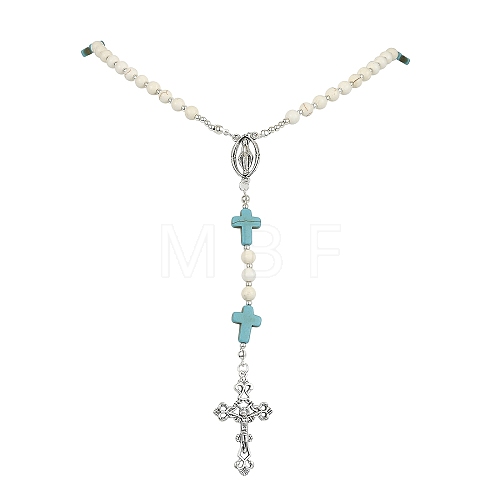 Synthetic Magnesite Rosary Bead Necklaces NJEW-TA00122-01-1