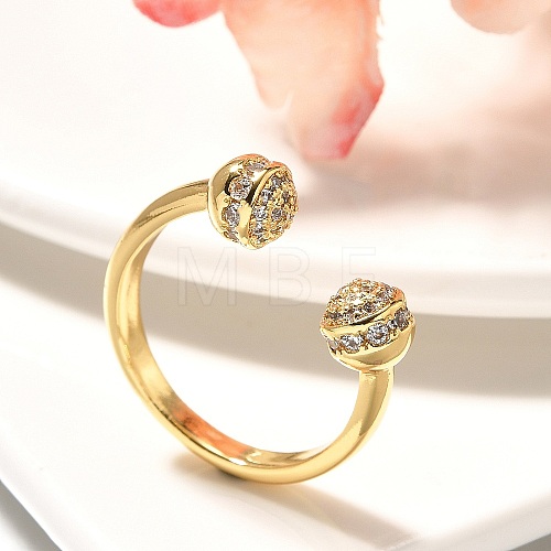 Rack Plating Brass Micro Pave Cubic Zirconia Cuff Finger Rings for Women RJEW-C117-04B-G-1