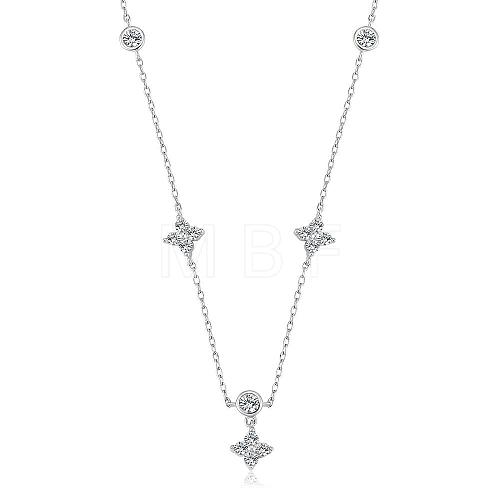 Women Flower Drop Dangle Necklace Rhodium Plated Sterling Silver Zirconia Chain Necklace Simple Personalized Crystals Pendant Choker Trendy Necklace Jewelry Gifts for Women JN1092A-1