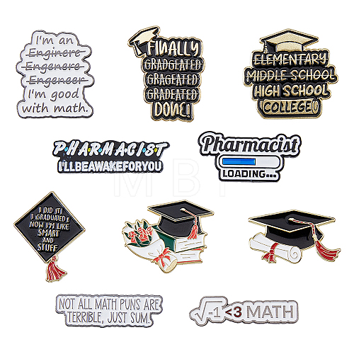 10Pcs 10 Style Graduation Theme Enamel Pins JEWB-FH0001-22-1