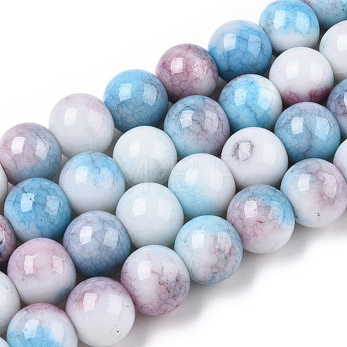 Opaque Crackle Glass Round Beads Strands GLAA-T031-10mm-01U-1