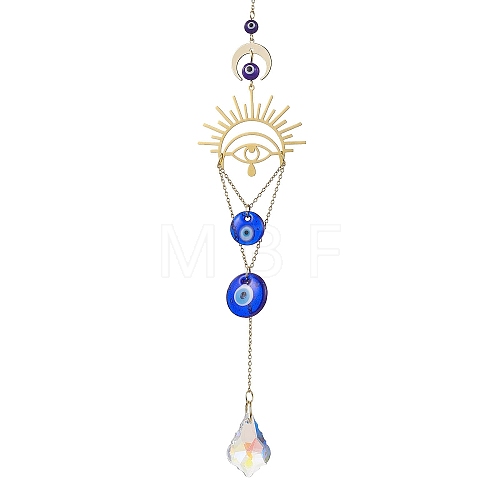 Sun Brass & Handmade Lampwork Evil Eye Hanging Ornaments HJEW-JM02024-1