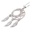 Woven Net/Web with Feather 304 Stainless Steel Pendant Necklaces for Women NJEW-G087-09P-2